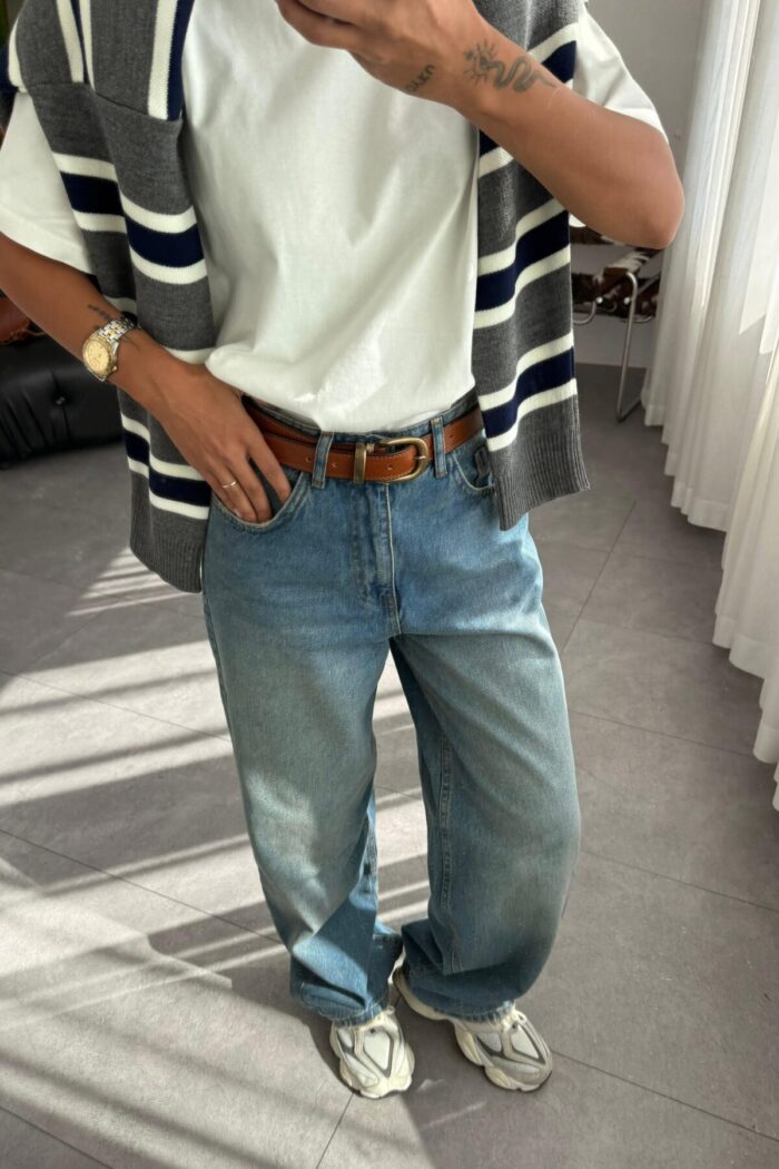 Han Baggy Mavi Eskitme Jean - Görsel 2
