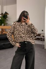 Leopar Desenli Oversize Kazak