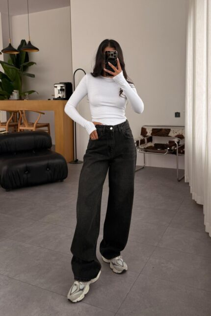 Clara Baggy Siyah Eskitme Jean