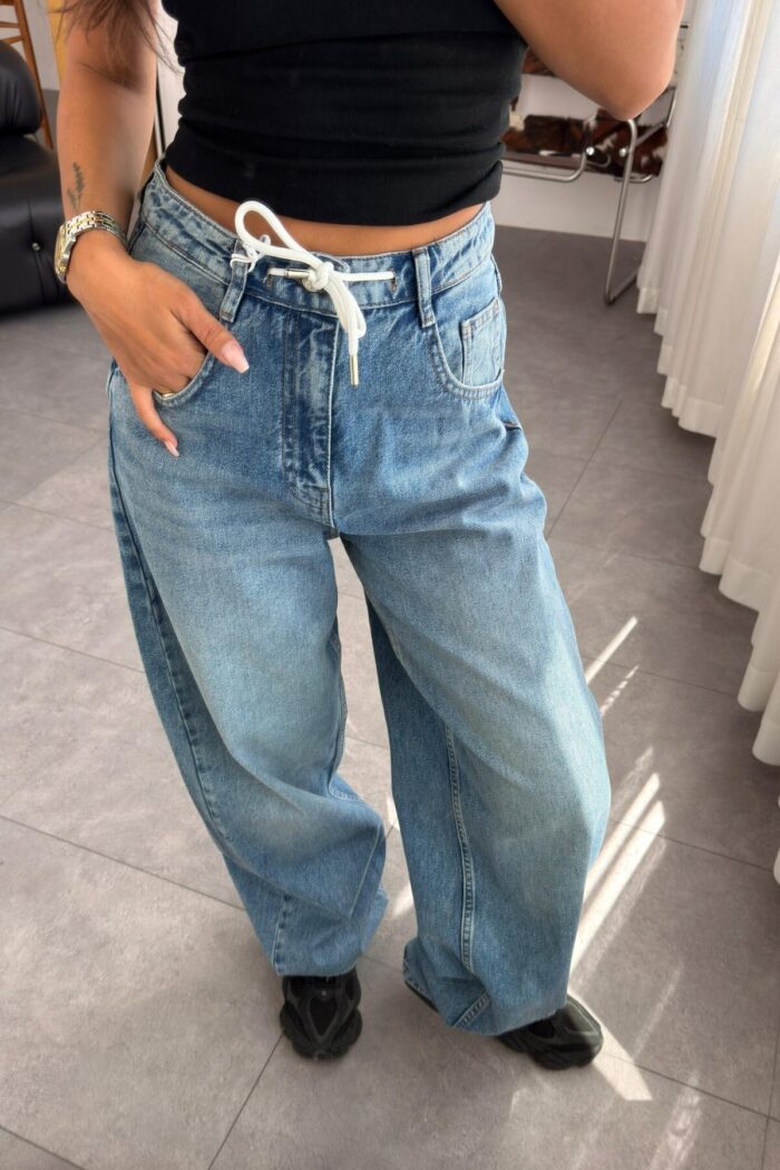 Beli İp Bağlamalı Wide Leg Jean - Görsel 2
