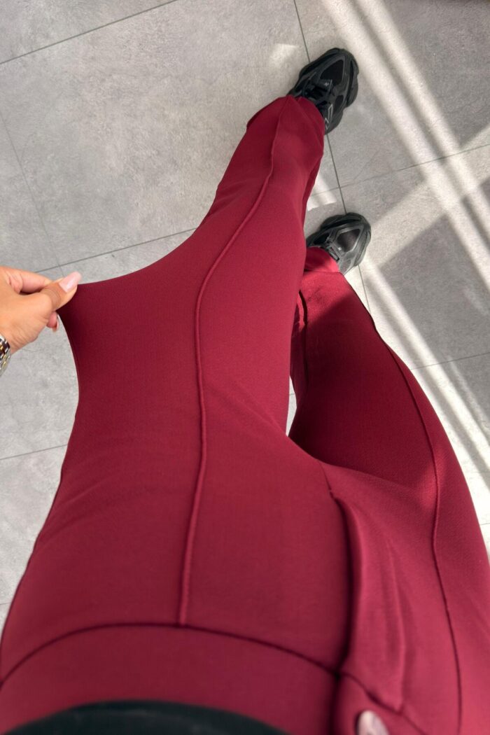 Jawed Krep Palazzo Pantolon Bordo - Görsel 3