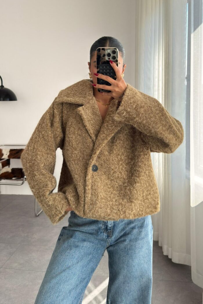 Winer Tek Düğmeli Kırçıllı Ceket Camel - Görsel 1