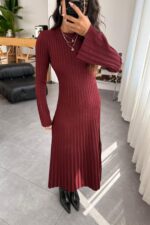 Premium Triko Elbise Vişne Çürüğü - Görsel 2