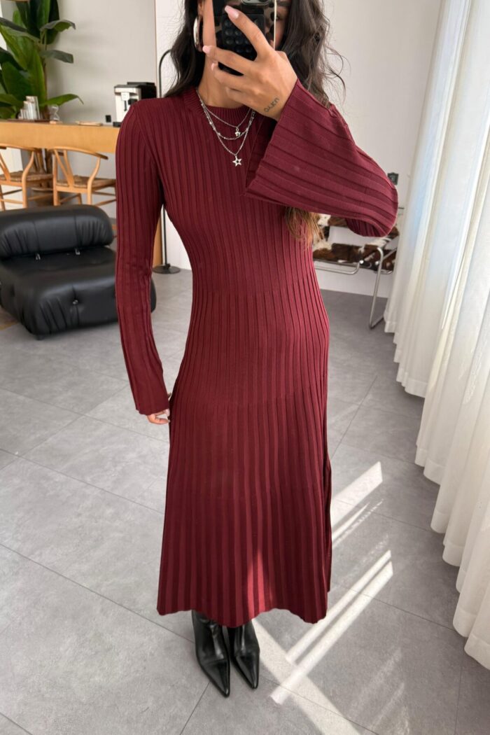 Premium Triko Elbise Vişne Çürüğü - Görsel 2