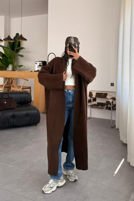 Winter Maxi Kaban Hırka Kahverengi