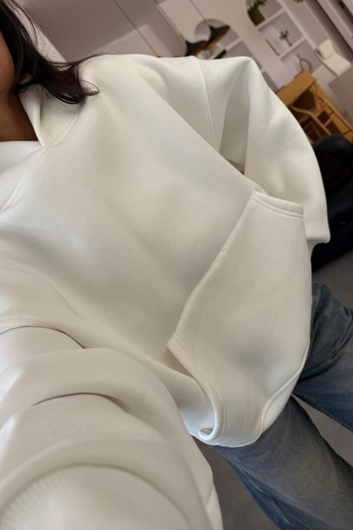 Oversize Kapşonlu Sweat Beyaz - Görsel 2