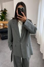Ff Beli Kemerli Ceket Gri - Görsel 3