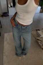 Beli Katlı Wide Leg Jean - Görsel 2