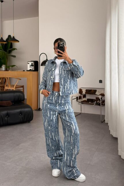 Tasarım Kumaş Denim Ceket Takım