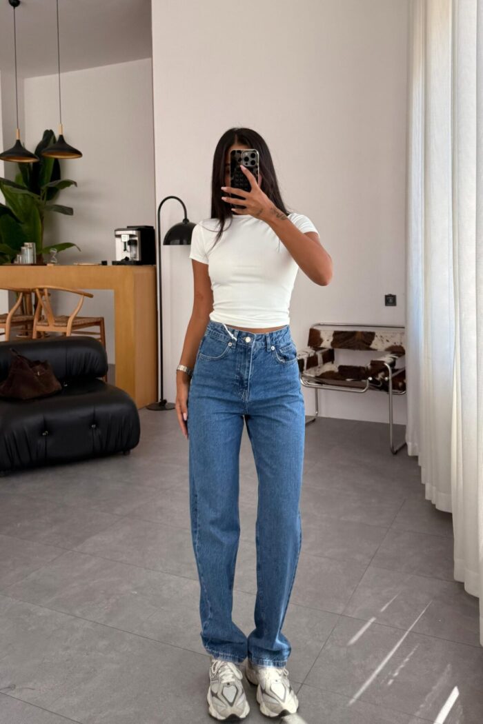 Liya Mom Fit Lacivert Jean - Görsel 1