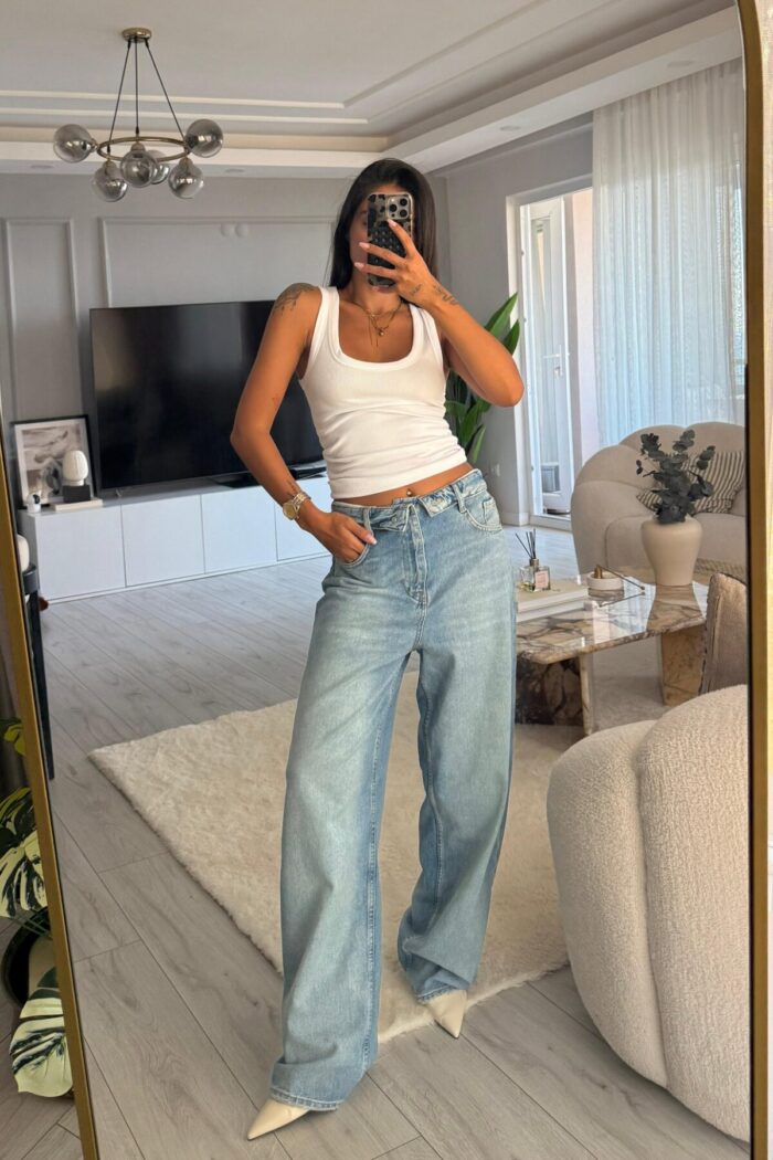 Beli Katlı Wide Leg Jean - Görsel 1