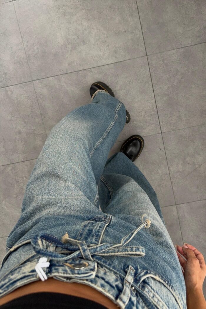 Luna Beli Bağlamalı Eskitme Wide Leg Jean - Görsel 3