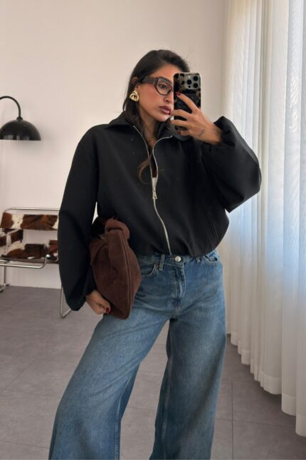 Beli Lastikli Bomber Ceket Siyah