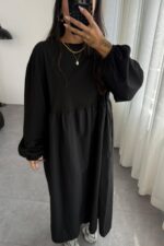 Pinte Bohem Uzun Kol Elbise Siyah - Görsel 3