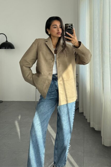 Oversize Nubuk Ceket Vizon
