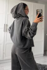 Eskitme Antrasit Sweat Eşofman Takım - Görsel 4