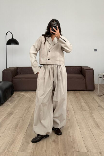Pamel Ceket Balon Pantolon Takım Taş