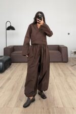 Pamel Ceket Balon Pantolon Takım Kahverengi