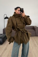 Göğüs Cepli Denim Ceket Haki