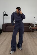 Beli Lastikli Polo yakalı Eşofman Takım Füme