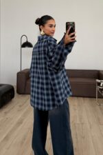 Lazer Kesim Ekose Gömlek Lacivert - Görsel 3