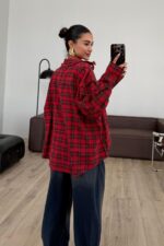 Lazer Kesim Ekose Gömlek Kırmızı - Görsel 3