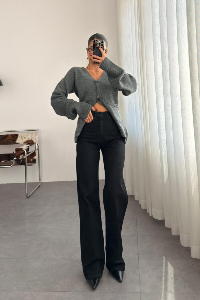 Nigel Siyah Wide Leg Jean - Görsel 1