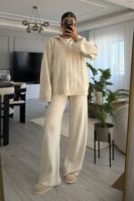 Relax Polo Yaka Triko Takım Bej