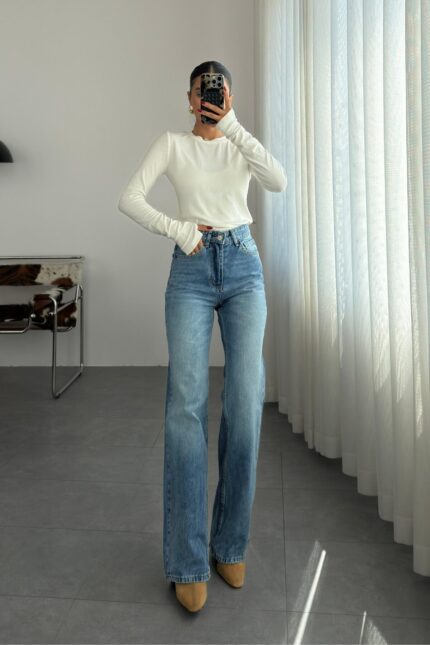Yıkamalı Straight Mavi Jean