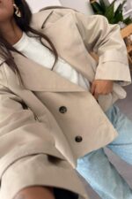 Veronica Cepli Kısa Trençkot Taş - Görsel 3