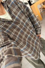 Ekose Oversize Oduncu Gömlek Kahve Lacivert - Görsel 2