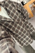 Ekose Oversize Oduncu Gömlek Kahve Bej - Görsel 2
