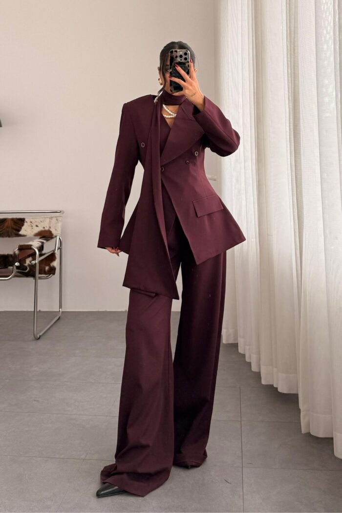 Belden Oturtmalı Blazer Takım Bordo - Görsel 1