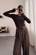 Miya Parmak Geçmeli Bluz Kahverengi