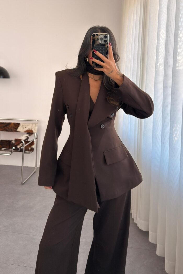 Belden Oturtmalı Blazer Takım Kahverengi - Görsel 2