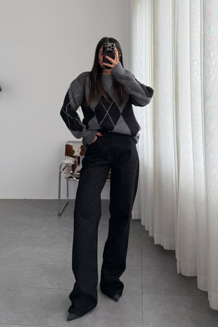 Elroy Koyu Siyah Wide Leg Jean - Görsel 1