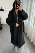Oversize Uzun Kürk Kaban Siyah - Görsel 2