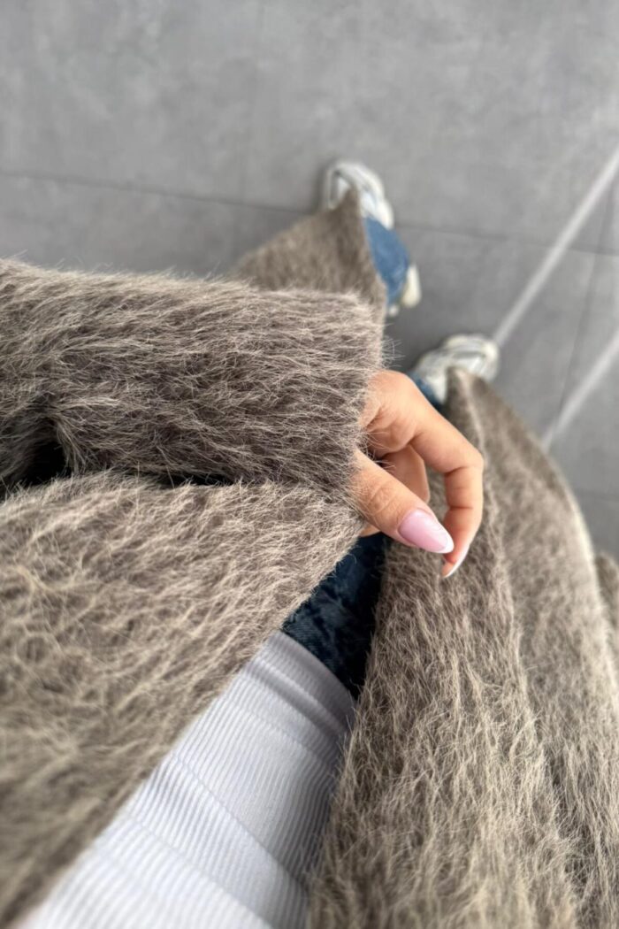 Oversize Uzun Kürk Kaban Koyu Kahve - Görsel 3