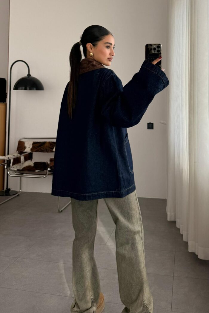 Kadife Yaka Denim Ceket - Görsel 3