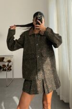 Kadife Yaka Leopar Ceket