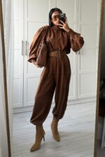 Balon Kol Şalvar Süet Takım Camel