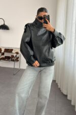 Trend Dik Yakalı Deri Bomber Ceket - Görsel 3