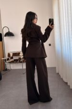 Belden Oturtmalı Blazer Takım Kahverengi - Görsel 4