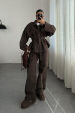 Fuly Denim Gömlek Pantolon Takım Acı Kahve