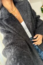 Oversize Uzun Kürk Kaban Siyah - Görsel 3