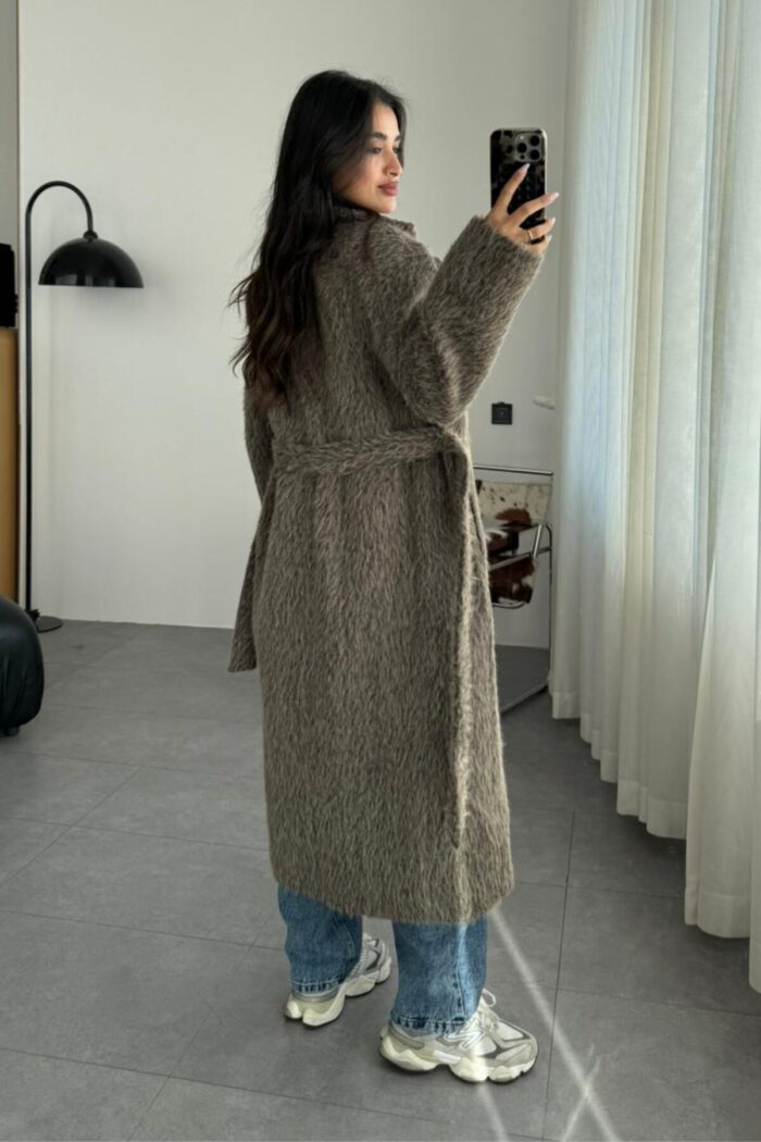 Oversize Uzun Kürk Kaban Koyu Kahve - Görsel 4