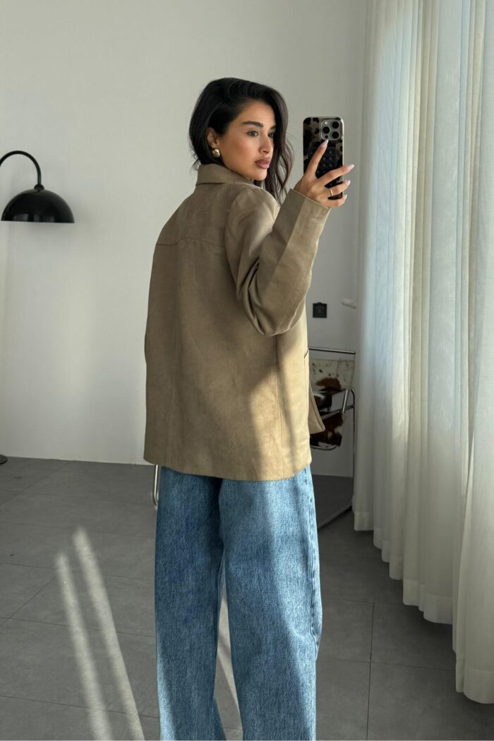 Oversize Nubuk Ceket Vizon - Görsel 4