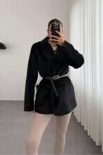 Beli Kemerli Yumuşak Ceket Siyah
