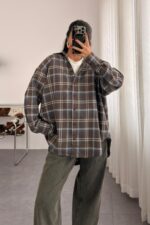 Ekose Oversize Oduncu Gömlek Kahve Lacivert