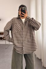 Ekose Oversize Oduncu Gömlek Kahve Taş